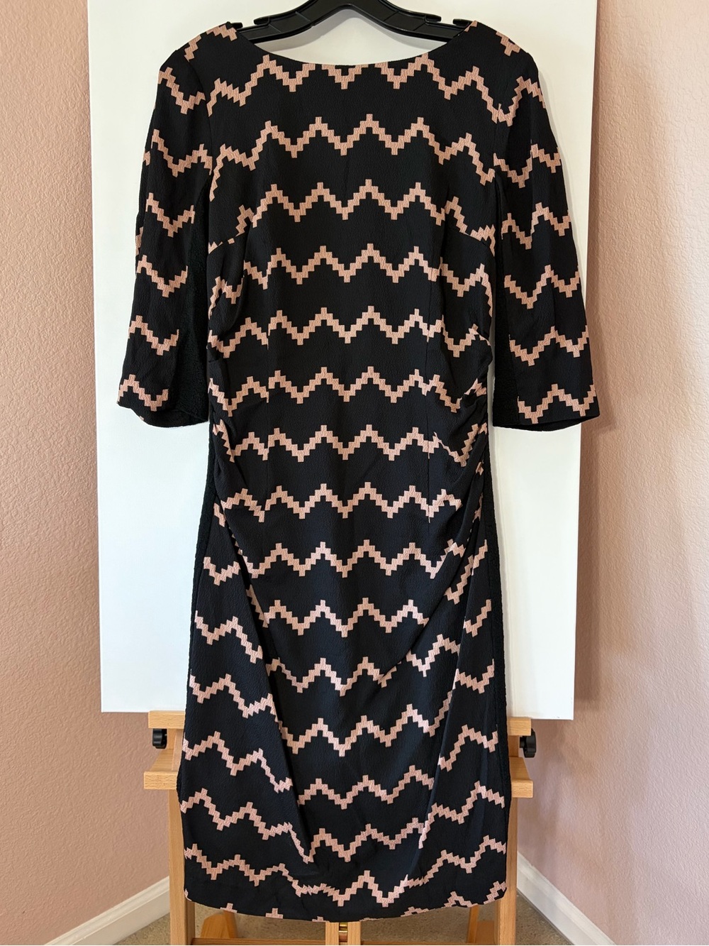 Tracy Reese Anthropologie 100% Silk Ruched Chevron ZigZag Sheath Dress 12 L